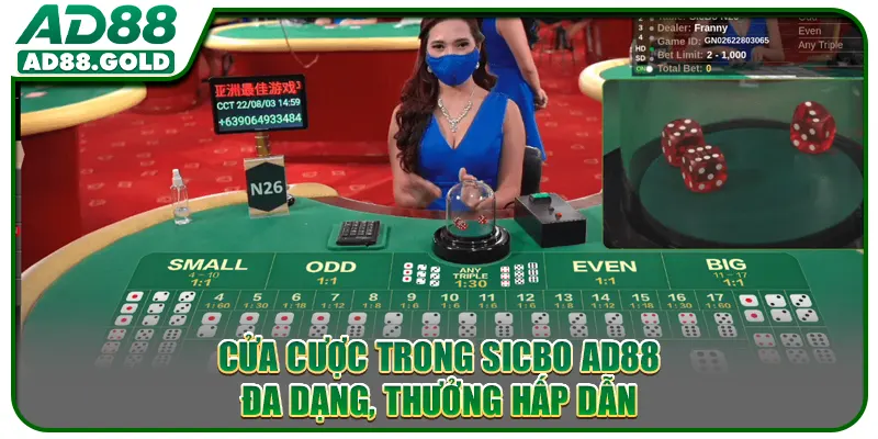 Cửa cược trong sicbo AD88 đa dạng, thưởng hấp dẫn