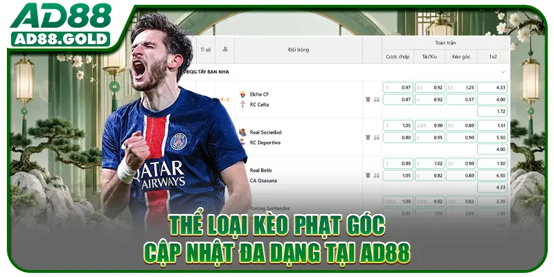 Thể loại kèo phạt góc cập nhật đa dạng tại AD88